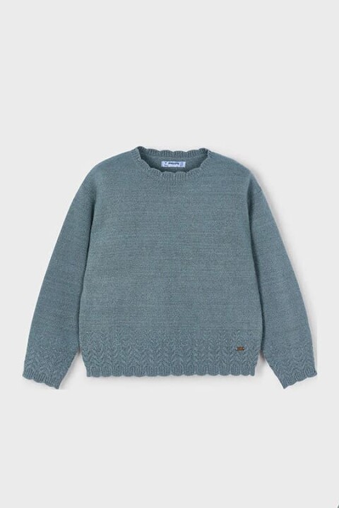 Kız Çocuk Ajur Detaylı Bisiklet Yaka Triko Kazak - Yeşil - Mayoral