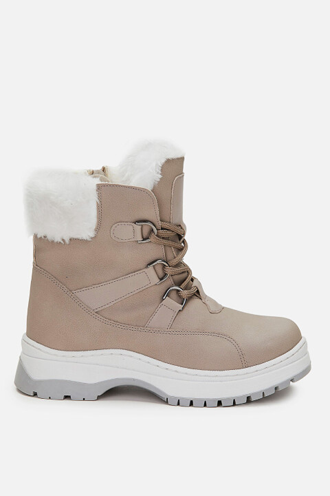 Kız Çocuk Alexis Kürklü Yaka Fermuarlı ve Bağcıklı Bot - Gri - Vicco