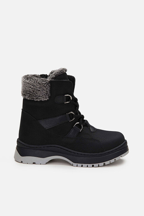 Kız Çocuk Alexis Kürklü Yaka Fermuarlı ve Bağcıklı Bot - Siyah - Vicco