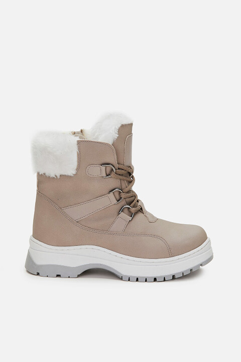 Kız Çocuk Alexis Kürklü Yaka Fermuarlı ve Bağcıklı Patik Bot - Gri - Vicco