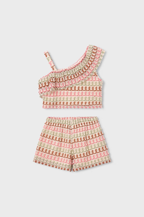 Kız Çocuk Asimetrik Top ve Şort Takımı - Turuncu - Mayoral