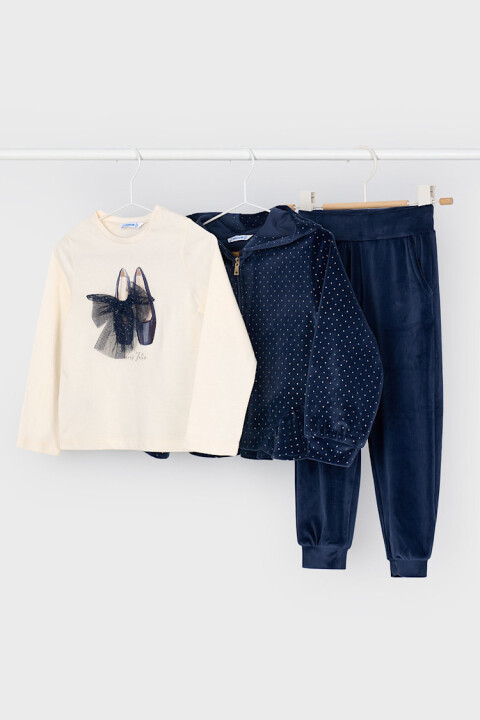 Kız Çocuk Bale Temalı 3 Parça Eşofman Takımı - Lacivert/Krem - Mayoral