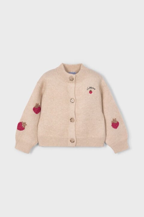 Kız Çocuk Balon Kol Çilek Nakışlı Triko Hırka - Bej - Mayoral