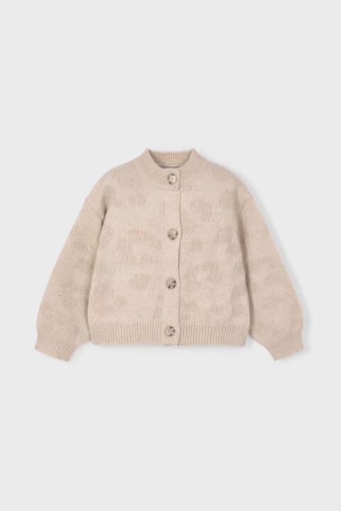 Kız Çocuk Balon Kol Jakar Desenli Triko Hırka - Bej - Mayoral