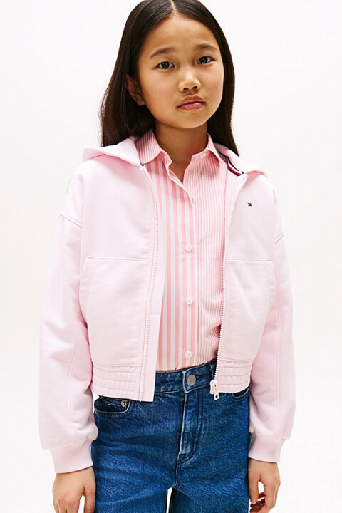 Kız Çocuk Beli Gipe Lastikli Fermuarlı Sweatshirt - Pembe - Tommy Hilfiger