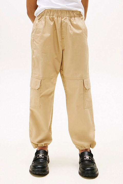 Kız Çocuk Beli Lastikli Kargo Cepli Pantolon - Bej - Tommy Hilfiger