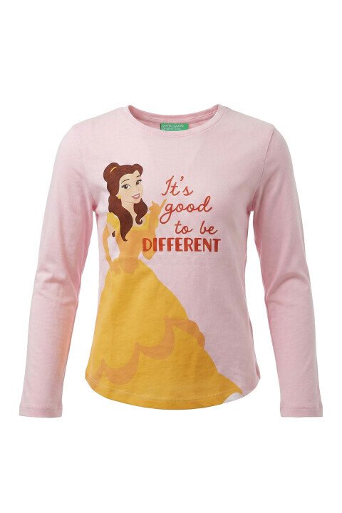 Kız Çocuk Belle Temalı Uzun Kollu T-Shirt - Pembe 