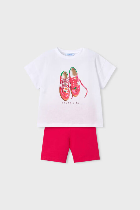 Kız Çocuk Bisikletçi Taytı ve Baskılı T-Shirt Takımı - Pembe - Mayoral