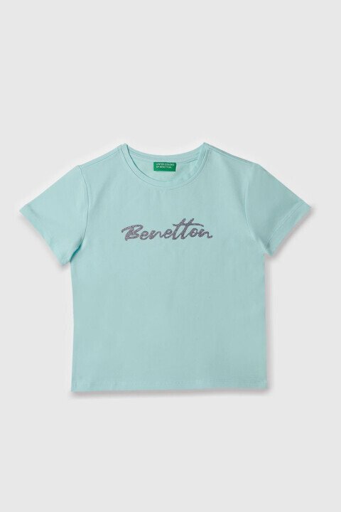Kız Çocuk Bnt Yazı Logo T-Shirt - Mavi - Benetton