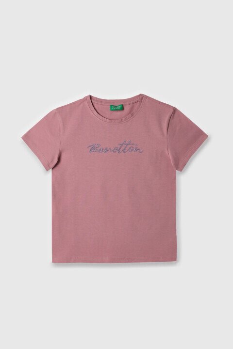 Kız Çocuk Bnt Yazı Logolu T-Shirt - Gül Kurusu - Benetton