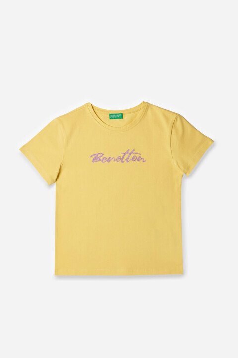 Kız Çocuk Bnt Yazı Logolu T-Shirt - Sarı - Benetton