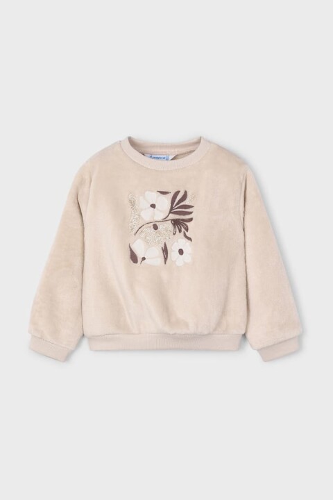 Kız Çocuk Çiçek Nakışlı Pelüş Sweatshirt - Bej - Mayoral