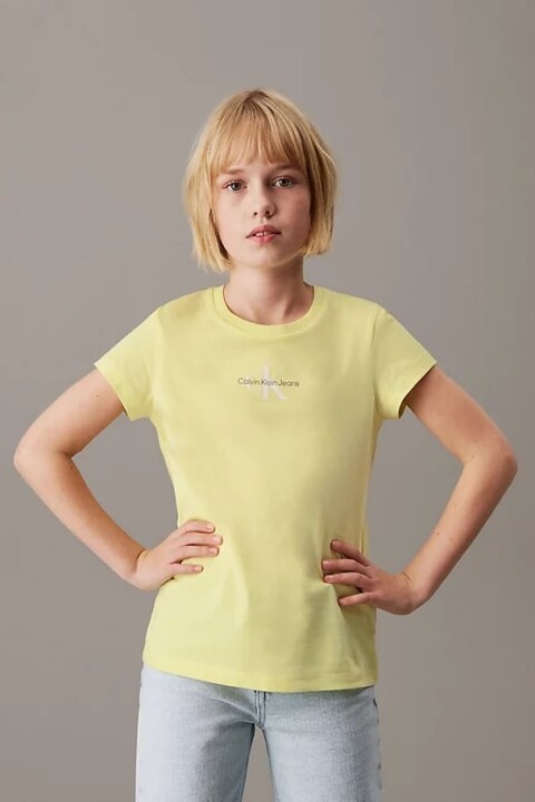 Kız Çocuk Ck Micro Monogram Logo T-Shirt - Sarı 