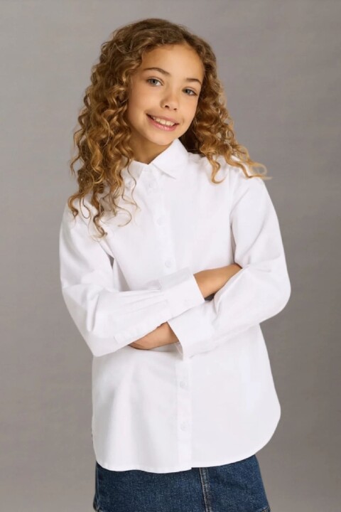 Kız Çocuk Ck Oversize Oxford Gömlek - Beyaz - Calvin Klein