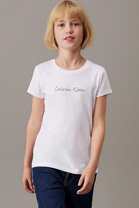 Kız Çocuk Ck Script Logo Slim T-Shirt - Beyaz - Calvin Klein