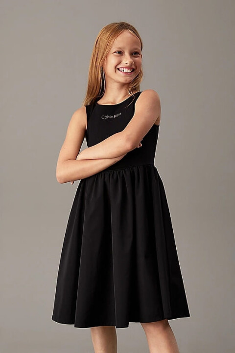 Kız Çocuk Ck Sırt Detaylı Punto Elbise - Siyah - Calvin Klein
