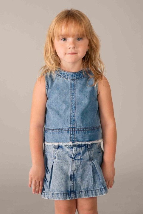 Kız Çocuk Denim Crop Bluz - Mavi - Mayoral