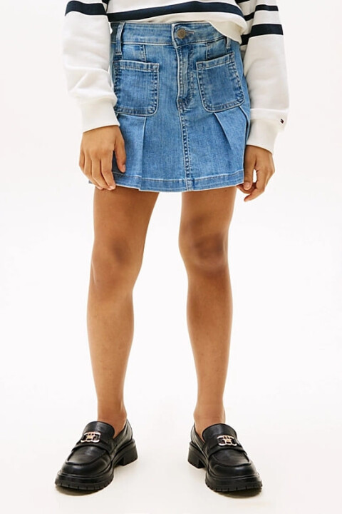 Kız Çocuk Denim Pleated Etek - Lacivert - Tommy Hilfiger