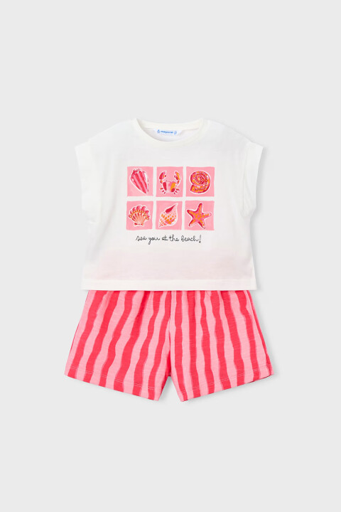 Kız Çocuk Deniz Temalı Şortlu Takım - Pembe/Beyaz - Mayoral
