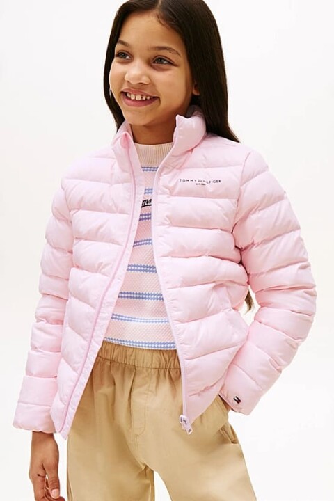 Kız Çocuk Dik Yaka Hafif Şişme Mont - Pembe - Tommy Hilfiger