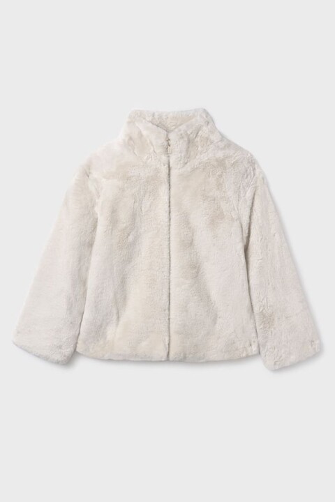 Kız Çocuk Dik Yaka Pelüş Mont - Bej 