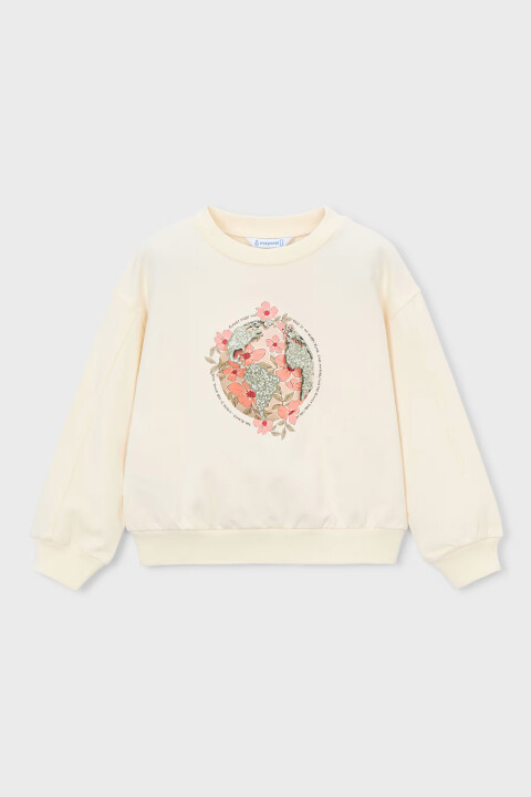 Kız Çocuk Doğa Temalı Işıltılı Sweatshirt - Fildişi - Mayoral