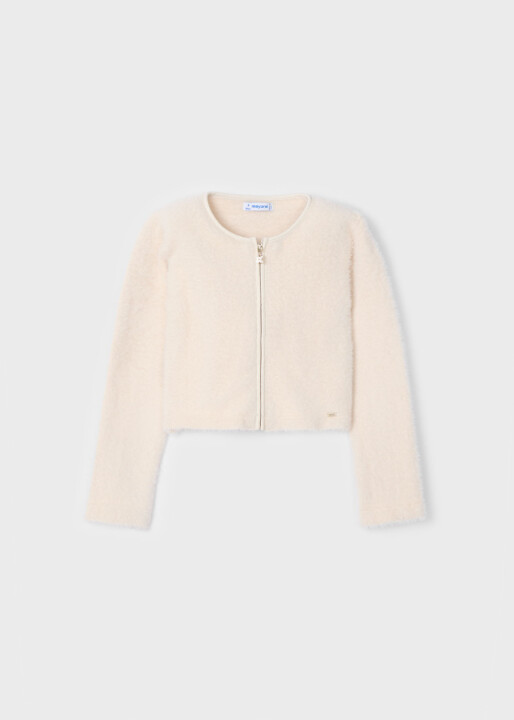 Kız Çocuk fermuarlı örgü hırka Krem - Mayoral