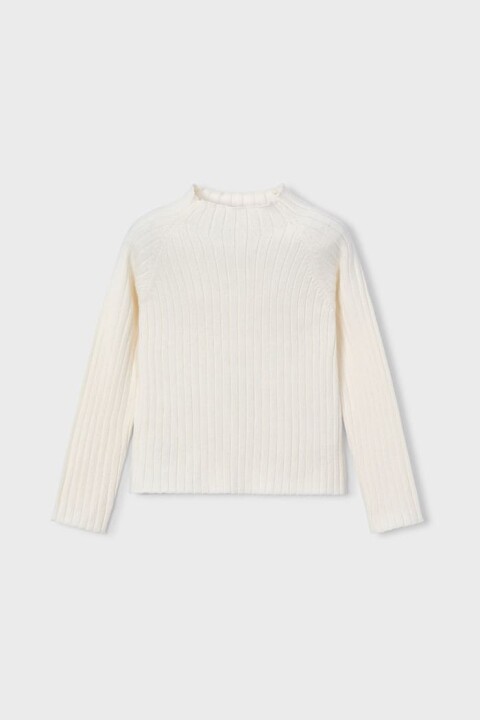 Kız Çocuk Fitilli Balıkçı Yaka Triko Kazak - Krem 