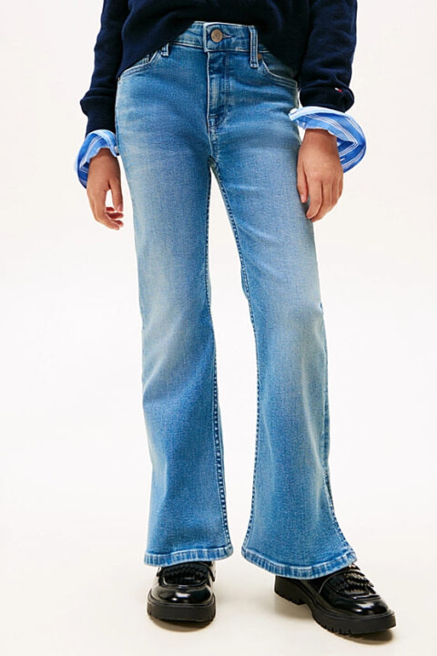 Kız Çocuk Flare İspanyol Paça Yırtmaçlı Jean Pantolon - Mavi - Tommy Hilfiger