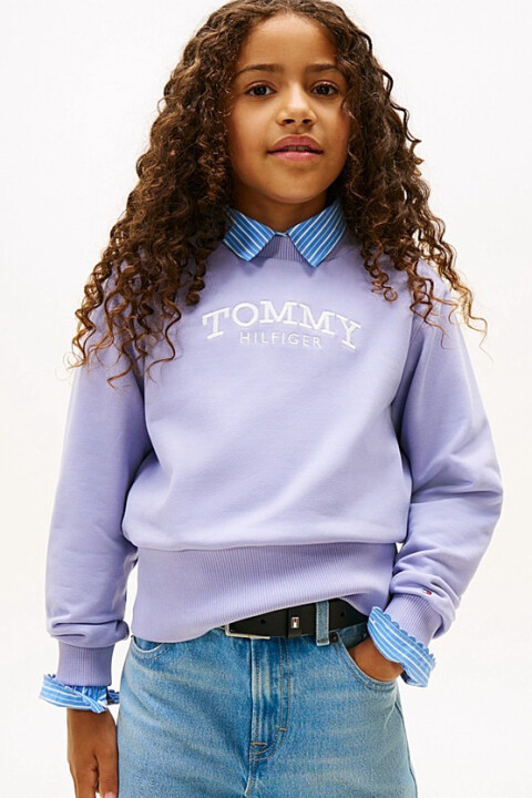 Kız Çocuk Geniş Bel Bantlı Nakış Logolu Sweatshirt - Açık Mor - Tommy Hilfiger