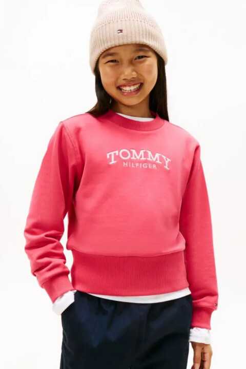 Kız Çocuk Geniş Bel Bantlı Nakış Logolu Sweatshirt - Koyu Pembe 