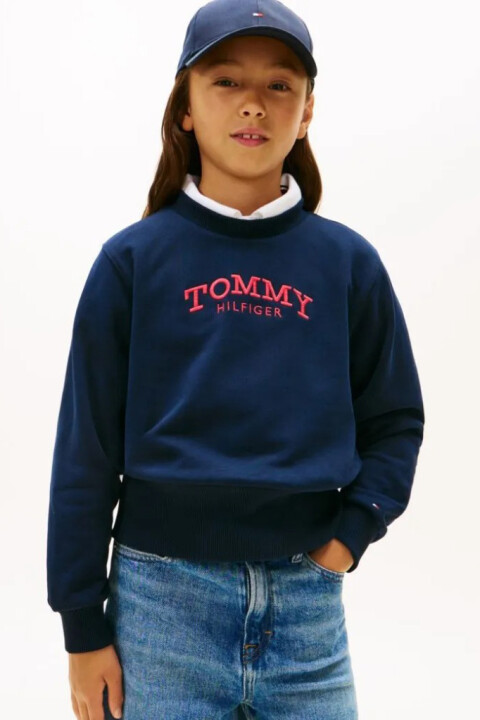 Kız Çocuk Geniş Bel Bantlı Nakış Logolu Sweatshirt - Lacivert - Tommy Hilfiger