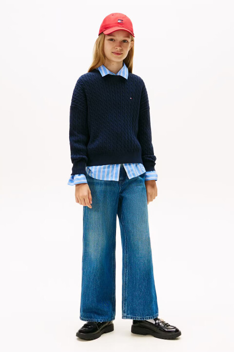 Kız Çocuk Geniş Paça Denim Pantolon – Denim Mavi - Tommy Hilfiger