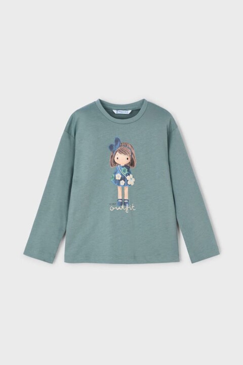 Kız Çocuk Grafik Baskılı Uzun Kollu T-Shirt - Adaçayı Yeşili - Mayoral