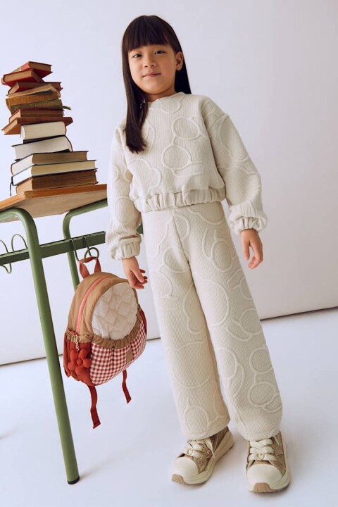 Kız Çocuk Kabartma Desenli Geniş Paça Takım - Bej - Mayoral
