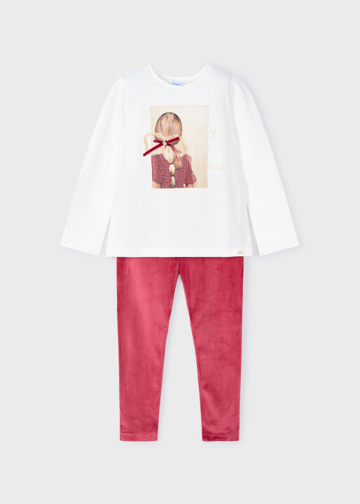 Kız Çocuk Kadife Tayt Takım kırmızı 