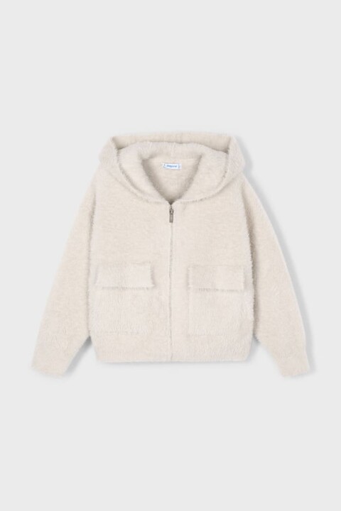 Kız Çocuk Kapüşonlu Cepli Pelüş Hırka - Ekru - Mayoral