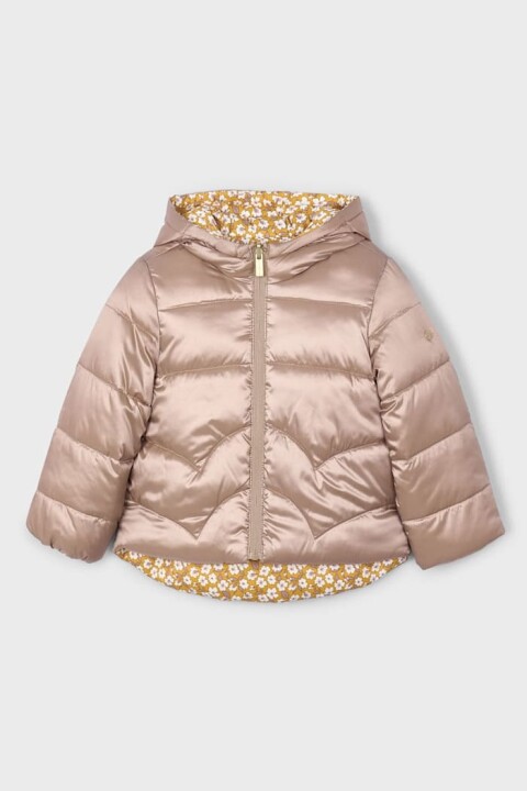 Kız Çocuk Kapüşonlu Çiçek Desenli Çift Taraflı Şişme Mont - Vizon/Hardal - Mayoral