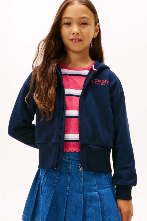 Kız Çocuk Kapüşonlu Fermuarlı Sweatshirt - Lacivert - Tommy Hilfiger