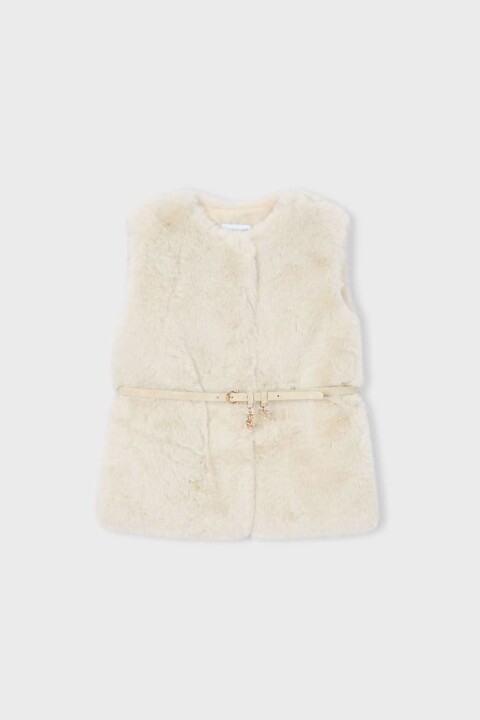 Kız Çocuk Kemerli Pelüş Yelek - Kum 