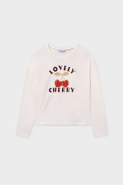 Kız Çocuk Kiraz Baskılı Uzun Kollu T-Shirt - Krem - Mayoral