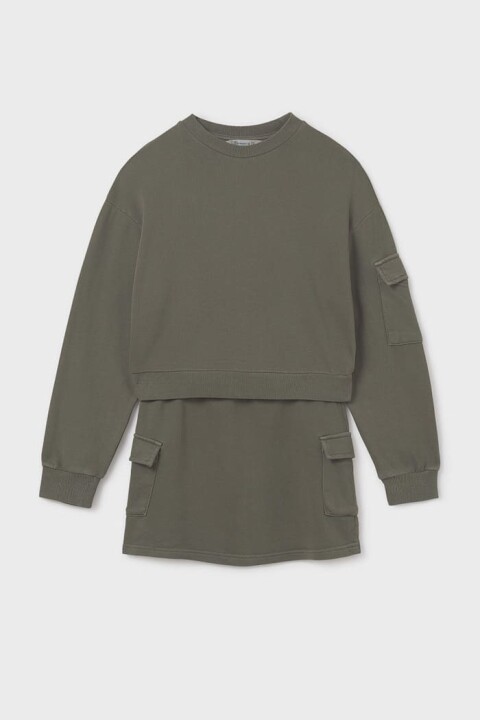 Kız Çocuk Kısa Sweatshirt ve Kargo Etekli Takım - Yeşil 