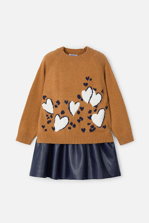 Kız Çocuk Kombin Triko Elbise - Kahverengi - Mayoral