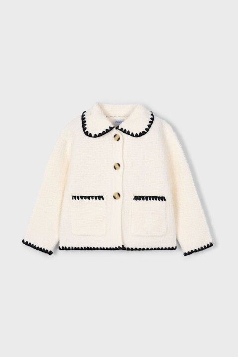 Kız Çocuk Kontrast Biyeli Buklet Ceket - Ekru - Mayoral