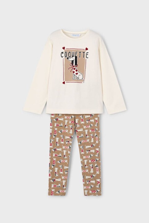 Kız Çocuk Köpek Baskılı Desenli Taytlı Takım - Krem/Bej - Mayoral