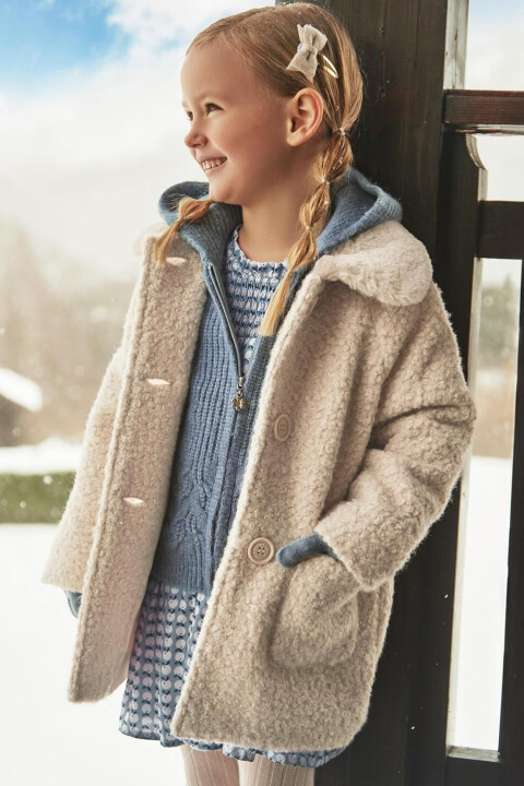 Kız Çocuk Kürklü Kaşe Kaban - Bej - Mayoral