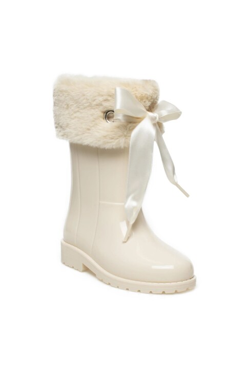 Kız Çocuk Kürklü ve Kurdeleli Çizme - Krem - İgor