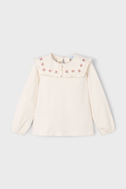 Kız Çocuk Nakış İşlemeli Fırfır Yaka Bluz - Krem - Mayoral