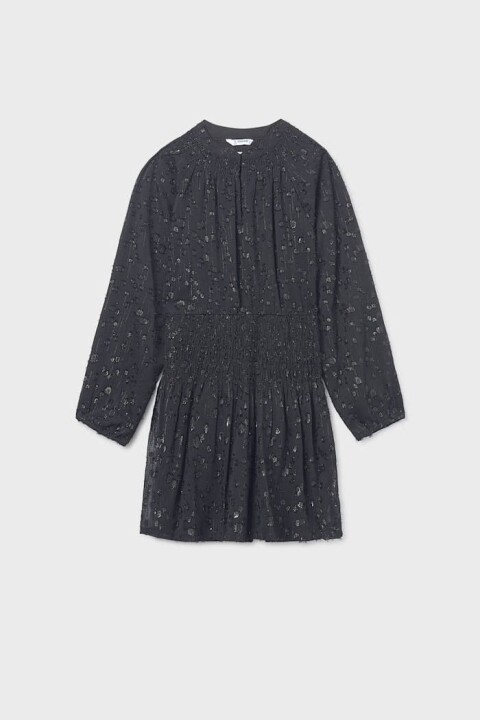 Kız Çocuk Normal Kalıp Beli Gipeli Dokulu Şifon Elbise - Siyah 