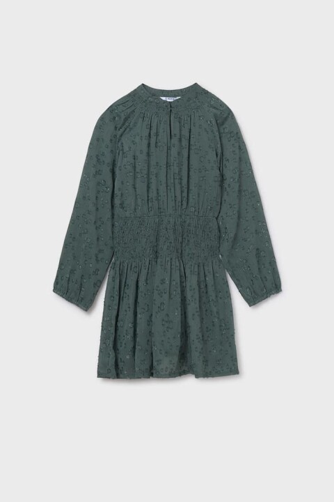 Kız Çocuk Normal Kalıp Beli Gipeli Dokulu Şifon Elbise - Yeşil 